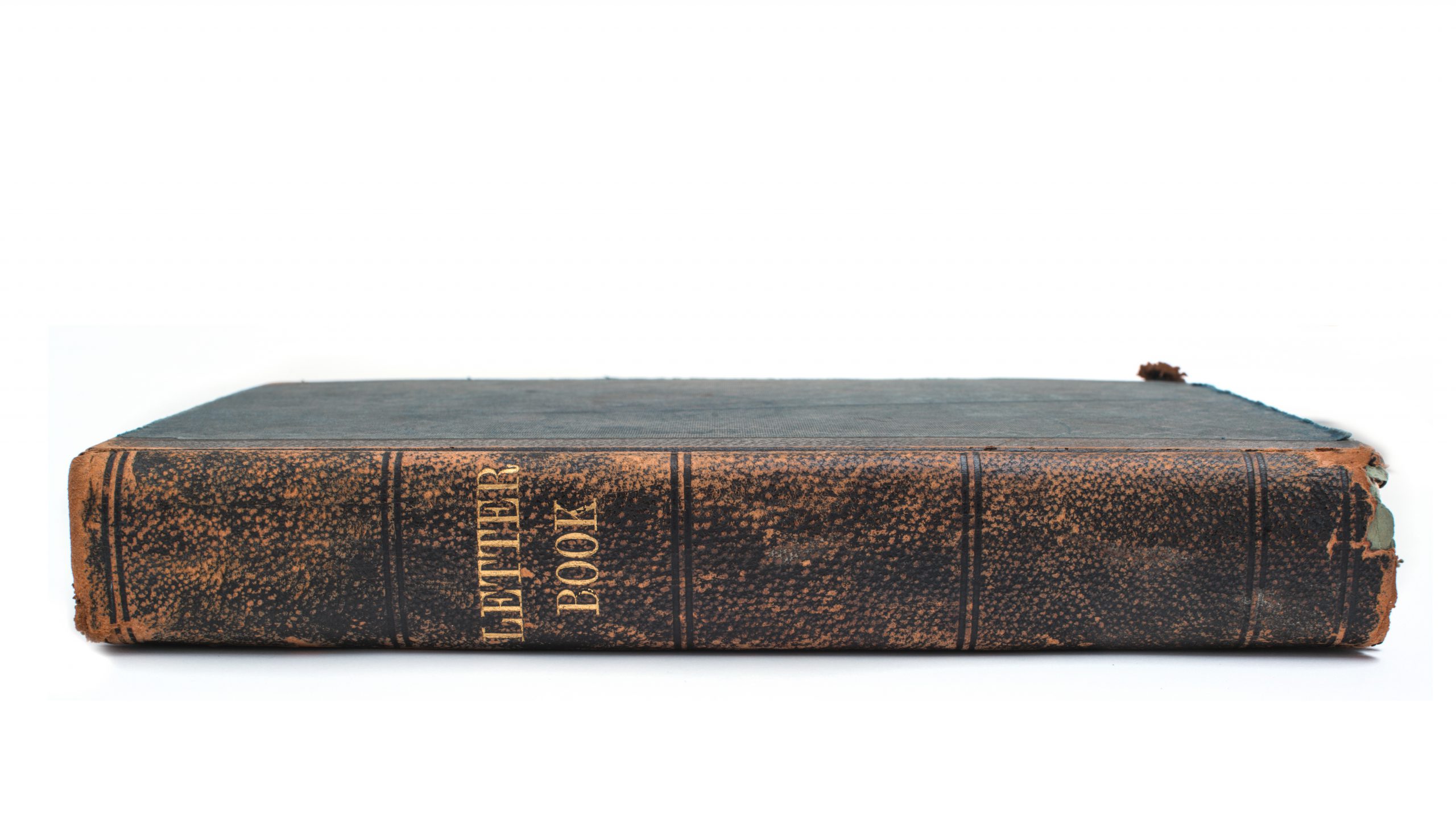 aged hardcover book with 'LETTER BOOK' on the spine