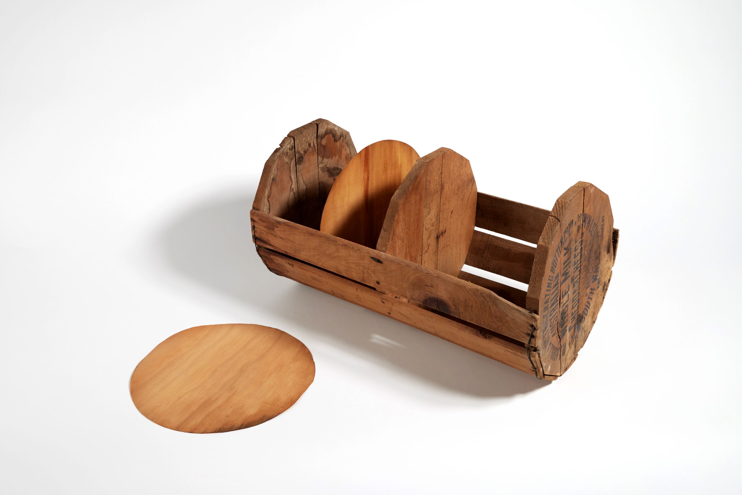 dodecagon-shaped wooden crate with removable dividers