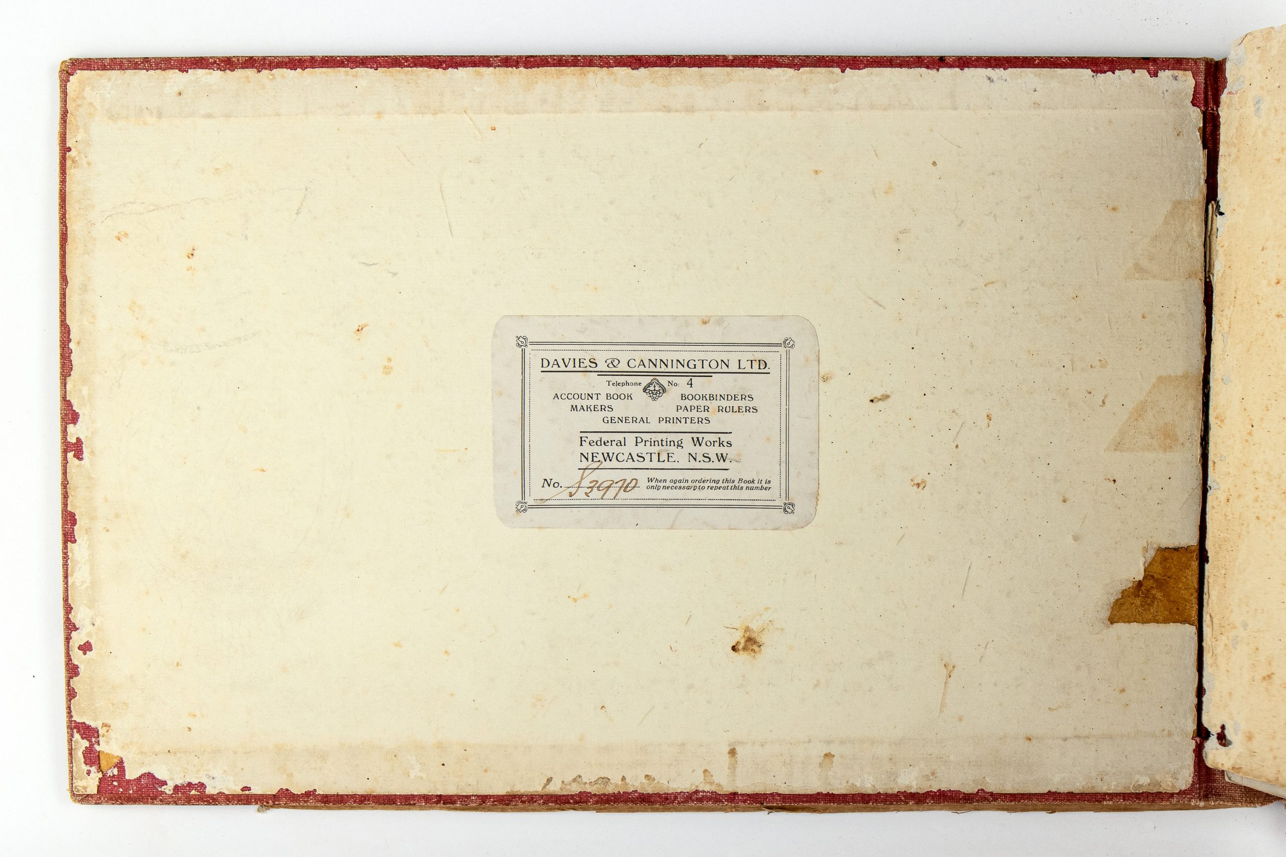 inside cover with sticker from DAVIES & CANNINGTON LTD.