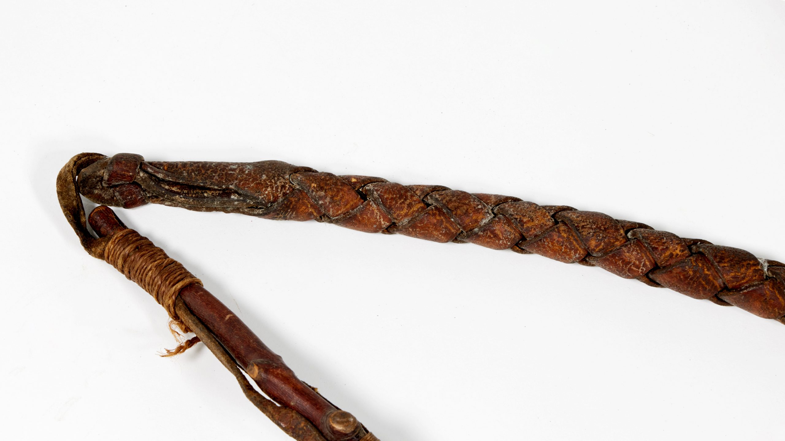 Detail shot of a leather whip